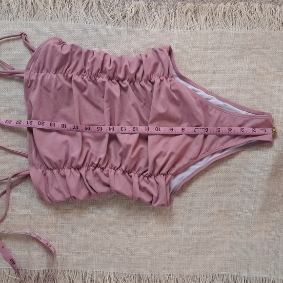 Pink Lily ruched seams square cut bandeau top one piece swimsuit rose SzM - Picture 4 of 11